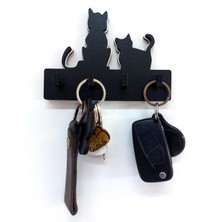 Cajuart Siyah Beyaz Ahşap Kediler Silüet Duvar Askılık Anahtarlık