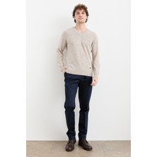 Desen Triko Erkek V Yaka Basic Yün Kazak V.bej