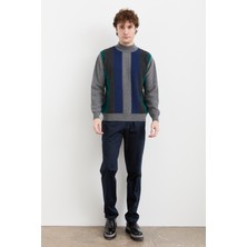 Desen Triko Erkek Yarım Balıkçı Yaka Önü Renkli Yün Kazak Füme