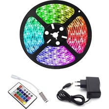 Mevafa Rgb Şerit 5 Metre 16 Renkli Kumandalı Adaptörlü Çift Taraflı Bant