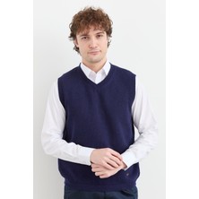 Desen Triko Erkek V Yaka Kalın Klasik Yün Süveter Y.a Lacivert