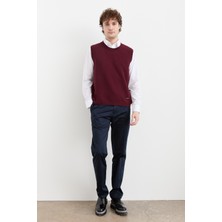 Desen Triko Erkek Sıfır Yaka Klasik Yün Süveter Bordo