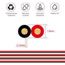 Passing 2pin Tel 100M 22AWG 12V/24V Uzatma Kablosu Kırmızı ve Siyah 2-Wire Örgülü Kalaylı Bakır LED Işık Çubuğu Güç Kablosu (Yurt Dışından)