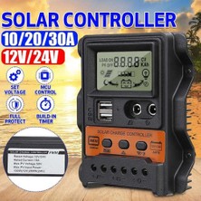 Passing 30A Solar Şarj Regülatörü 12V24V Güneş Paneli Pil Kontrol Cihazı Regülatörü Otomatik 2 USB LCD Ekran Yük Boşaltıcı (Yurt Dışından)