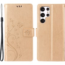 Cool-M Case Samsung Galaxy S24 Ultra Cüzdan Deri Kapak Kelebek Basılı Flip Stand Telefon Kılıfı (Yurt Dışından)