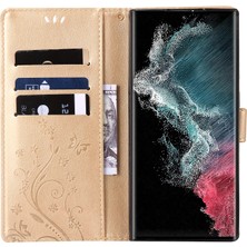 Cool-M Case Samsung Galaxy S24 Ultra Cüzdan Deri Kapak Kelebek Basılı Flip Stand Telefon Kılıfı (Yurt Dışından)