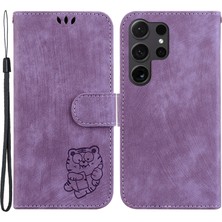 Cool-M Case Samsung Galaxy S24 Ultra Güzel Kaplan Baskılı Pu Deri Flip Cep Telefonu Kapağı (Yurt Dışından)