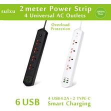 Qasul Yeni Nesil 10 Girişli 4+4 USB + 2 Type-C Çoklu Priz 2m Kablolu Akım Korumalı Anahtarlı Uzatma Priz