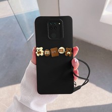 Zebana Xiaomi Redmi Note 9 Uyumlu Kılıf Love Bear Silikon Kılıf Siyah + Kahverengi
