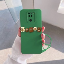 Zebana Xiaomi Redmi Note 9 Uyumlu Kılıf Love Bear Silikon Kılıf Kahverengi + Yeşil