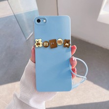 Zebana Apple iPhone 8 Uyumlu Kılıf Love Bear Silikon Kılıf Kahverengi + Açık Mavi