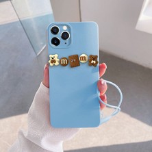 Zebana Apple iPhone 11 Pro Max Uyumlu Kılıf Love Bear Silikon Kılıf Kahverengi + Açık Mavi