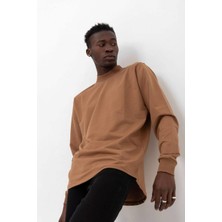 Grody  Erkek Basic Regular Fit Yarım Balıkçı Sweatshirt Pamuk 2 Iplik Bej