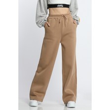 Julude Vizon Kadın Bel Bağcıklı Üç Iplik Şardonlu Bol Paça Palazzo Alt Eşofman P-00007810