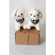 Dudu Kids 2 Adet - Peluş Köpekli Anahtarlık - 12 cm - Fularlı - Beyaz - Doğum Günü Hdys - Çanta Süsü - Oyuncak