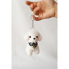 Dudu Kids 2 Adet - Peluş Köpekli Anahtarlık - 12 cm - Fularlı - Beyaz - Doğum Günü Hdys - Çanta Süsü - Oyuncak