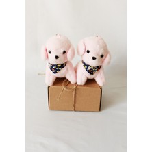 Dudu Kids 2 Adet - Peluş Köpekli Anahtarlık - 12 cm - Fularlı - Pembe - Doğum Günü Hdys - Çanta Süsü - Oyuncak