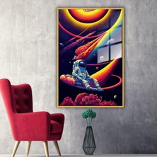 Gaagart Metal Çerçeveli Temperli Cam Tablo Neon Renkli Uzay Boşluğu Astronot