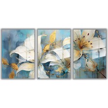 Gaagart Temperli Gerçek Cam Tablo Seti Mavi Gold Detaylı Zambak