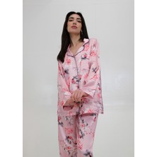 Evril Saten Elegant Pijama Lüks Dekolteli Pijama Detaylı 4'lü Takım