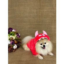 Maria Pet Fashion Dinazor Şapkalı Köpek Kıyafeti/tavşan Peluş Kırmızı Mont/peluş Sweat Ceket/kedi Köpek Kıyafeti