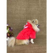 Maria Pet Fashion Dinazor Şapkalı Köpek Kıyafeti/tavşan Peluş Kırmızı Mont/peluş Sweat Ceket/kedi Köpek Kıyafeti