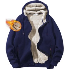 Ghassy Co. Erkek Ultra Termal Sherpa Astarlı Kapüşonlu Fermuarlı Cepli Kışlık Sweatshirt