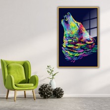 Gaagart Metal Çerçeveli Temperli Cam Tablo Neon Renkli Uluyan Kurt