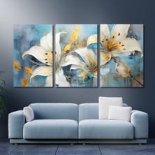 Gaagart 3 lü Kanvas Duvar Tablosu Seti Mavi Beyaz Zambak Görseli