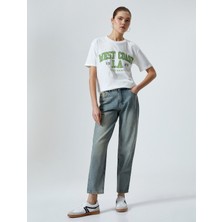 Koton Kolej Tişört Baskılı Kısa Kollu Bisiklet Yaka Pamuklu