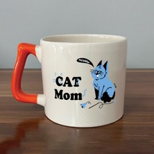 Mor Mürekkep Cat Mom Baskılı Turuncu Kulplu D Kupa