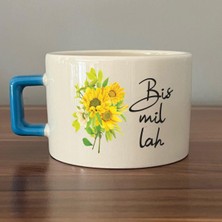 Mor Mürekkep Bismillah Baskılı Mavi Kulplu C Fincan