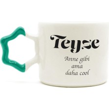 Mor Mürekkep Teyze Baskılı Yeşil Kulplu Yıldız Kupa