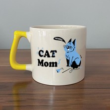 Mor Mürekkep Cat Mom Baskılı Sarı Kulplu D Kupa