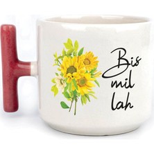 Mor Mürekkep Bismillah Baskılı Kırmızı Kulplu T Kupa