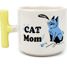 Mor Mürekkep Cat Mom Baskılı Sarı Kulplu T Kupa