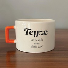 Mor Mürekkep Teyze Baskılı Turuncu Kulplu C Fincan