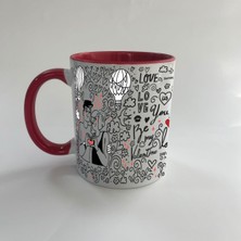 Mor Mürekkep Aşk Temalı Kırmızı Mega Sevgililer Günü Kupası