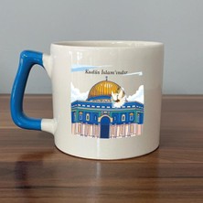 Mor Mürekkep Kudüs Islam'ındır Baskılı Mavi Kulplu D Kupa