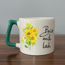 Mor Mürekkep Bismillah Baskılı Yeşil Kulplu D Kupa