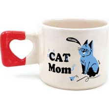 Mor Mürekkep Cat Mom Baskılı Kırmızı Kulplu Kalp Kupa
