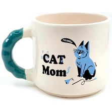 Mor Mürekkep Cat Mom Baskılı Yeşil Kulplu Boncuk Kupa