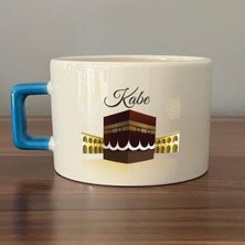 Mor Mürekkep Kabe Baskılı Mavi Kulplu C Fincan