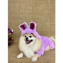 Maria Pet Fashion Unicorn Şapkalı Köpek Kıyafeti Tulumu/unicorn Peluş Lila Tulum/peluş Tulum/kedi Köpek Kıyafeti