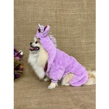 Maria Pet Fashion Unicorn Şapkalı Köpek Kıyafeti Tulumu/unicorn Peluş Lila Tulum/peluş Tulum/kedi Köpek Kıyafeti