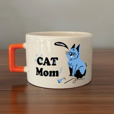 Mor Mürekkep Cat Mom Baskılı Turuncu Kulplu C Fincan