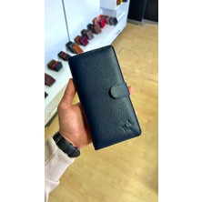 Derius Sunny Lacivert  Deri Dikey Kişiye Özel Büyük Telefon Cüzdanı (UNISEX)