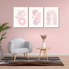 Gaagart 3 lü Kanvas Çocuk Odası Pembe Soyut Çiçek Desenli Tablo Seti