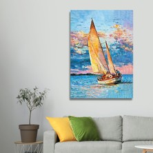 Gaagart Tekli Dikey Kanvas Tablo Yağlı Boya Görünümlü Renkli Yelkenli