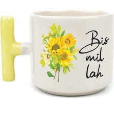 Mor Mürekkep Bismillah Baskılı Sarı Kulplu T Kupa